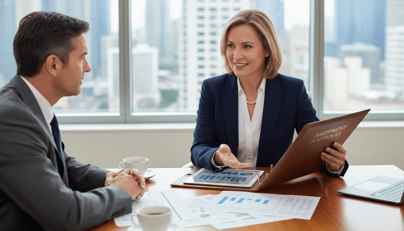 Advisor reviewing financial documents and portfolio with client